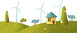 eco friendly house - solar energy, wind energy,Green energy ,urban landscape  style concept illustration.