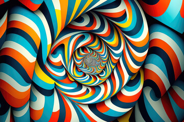 Hypnotic optical illusion pattern with repetitive shapes and vibrant colors, generative ai