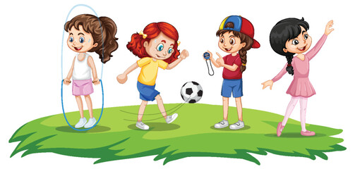 happy children playing different sports