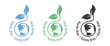 Earth Day Concept Logo Vector Set Isolated With Shoots Green Leaf In Earth Icon Illustration