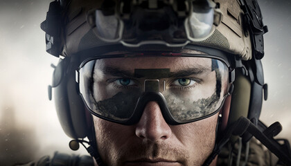 soldier with goggles on close up shot
