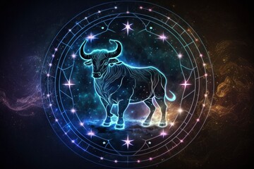 zodiac sign taurus, magic circle galaxy universe stars astronomy astrology, fantasy dream elements, generative ai