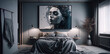 © Lemart - modern grey bedroom interiour with an empty big wall with painting. AI-Generated