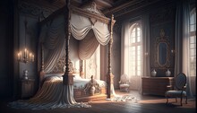 Baroque Historical Bedroom Illustration By Generative AI