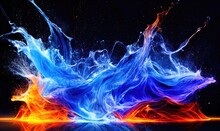 Water Splashes With Blue And Orange Colors, Abstract Like Fire And Smoke. Generative AI