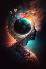 Wall Mural - abstract illustration of space with person profile
