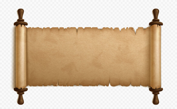 realistic open parchment scroll isolated on transparent background. vector illustration of old paper