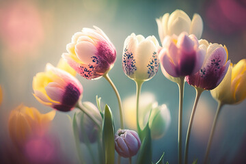 Wall Mural - Colorful Tulip Flowers Fresh spring bouquet blurred bokeh background