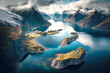 Aerial view of majestic Norway Fjord with scenic mountains and sea. AI generative