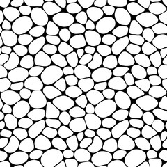 Fototapete - Black and white pebble seamless backdrop vector illustration. Repeated background. Paving, shingle beaches template wallpaper. print for interior designs, beauty, wrapping paper. Doodle stones pattern
