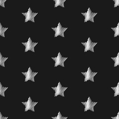 Wall Mural - Silver stars on night sky background. Vector seamless pattern. Best for textile, print, wrapping paper, package and home decoration.