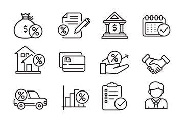Canvas Print - Set of loan icons in linear style isolated on white background