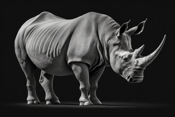 Poster - Black and white rhinoceros with big horns. Generative AI