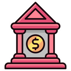 Canvas Print - Bank building icons in colorful style isolated on white background