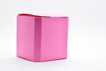 pink paper box on white background, package for design