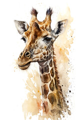 Wall Mural - Illustration giraffe in watercolor. Animal on a white background, generative AI