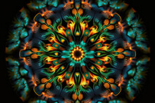 Colorful Mandala, Abstract Background Picture, Blue Yellow And Green Colors