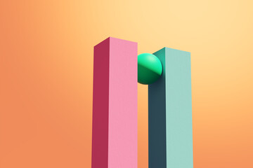 Aufkleber - A sphere is stuck between two columns. Pressure, balance, tension or stress concepts.