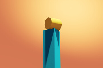 Aufkleber - A cylinder is balancing at the edge of a column block shape. Balance, achievement, victory, accomplishment and performance concepts.