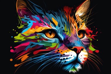 Sticker - abstract colorful cat muzzle illustration, graphic design concept. Generative AI