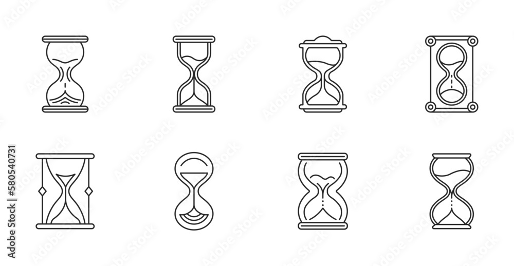 Hourglass line icon, hour glass line art vector logo. Vector isolated outline sandglass. Editable stroke