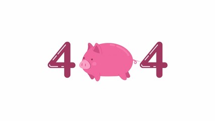 Poster - Animated running piggy 404 error. Pink pig at farm. Empty state 4K video footage with alpha channel transparency. Flash message. Color failed loading animation for broken link, web design