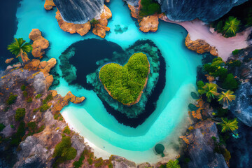 Wall Mural - Aerial photography of heart-shaped atolls in the ocean.