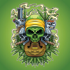 Wall Mural - 3 Skull Weeds Illustration