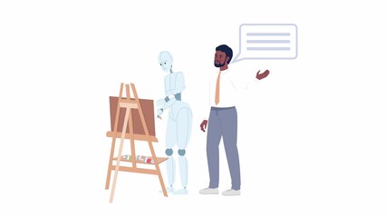 Poster - animated ai painting generator app. artificial intelligence artist and client. flat characters anima