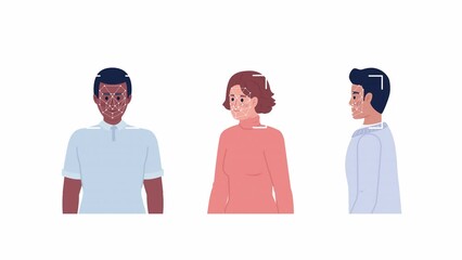 Aufkleber - animated facial recognition system. verifying citizens faces on streets. flat characters animation w