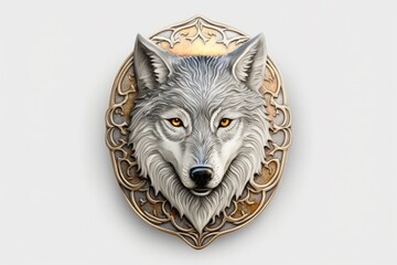 Wall Mural - Wolf emblem with golden adornments. Generative AI