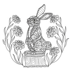 Little bunny hand drawn for adult coloring book