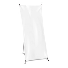 Wall Mural - X-banner stand vector mockup. Blank white collapsible advertising sign realistic mock-up. Template for design