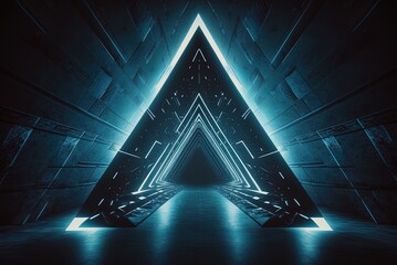 Wall Mural - New spacecraft with a triangular tube Future-looking lasers in blue light for sci-fi illustration backdrops Generative AI