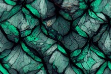 Abstract Black Marble Green Malachite Background With Golden Veins, Japanese Kintsugi Technique, Fake Painted Artificial Stone Texture, Marbled Surface, Digital Marbling Illustration