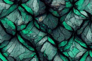 abstract black marble green malachite background with golden veins, japanese kintsugi technique, fake painted artificial stone texture, marbled surface, digital marbling illustration