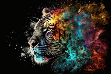 Sticker - abstract background with a tiger and bright colors. Generative AI