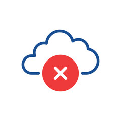 Fototapete - blue thin line cloud with red round cross icon. concept of upload or download trouble or system alert badge. flat trend modern software logotype graphic design element isolated on white background