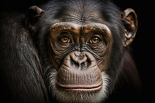 A Close Up Chimpanzee Portrait (Pan Troglodytes). Generative AI
