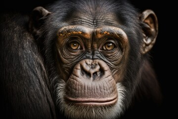 Wall Mural - A close up chimpanzee portrait (Pan troglodytes). Generative AI