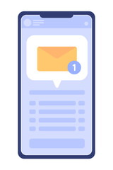 Fototapete - Messenger application on mobile phone flat concept vector spot illustration. Editable 2D cartoon icon on white for web design. Receiving message, email creative idea for website, mobile, magazine