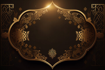 Ramadan kareem arabic golden banner design template. Black and gold background. Generative ai.