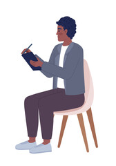Fototapete - Male interviewer writing on clipboard semi flat color vector character. Editable figure. Full body person on white. Simple cartoon style spot illustration for web graphic design and animation