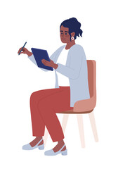 Poster - Female questioner with tablet device semi flat color vector character. Editable figure. Full body person on white. Simple cartoon style spot illustration for web graphic design and animation