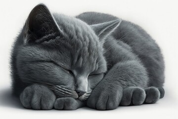 Wall Mural - Russian Blue kitten sleeping on white background. Generative AI