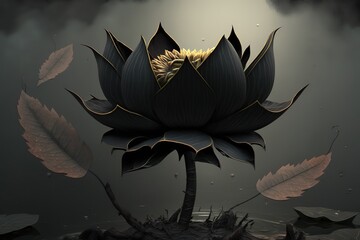 Wall Mural - Large lily flower with black petals on a dark background. Generative AI