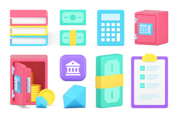 Poster - Business accounting financial management 3d icon set realistic vector illustration