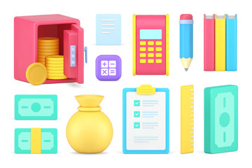 Poster - Financial accounting business learning set 3d icon realistic vector illustration. Banking commercial