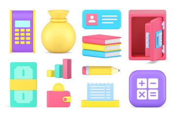 Poster - Financial payment banking learning accounting analyzing set 3d icon realistic vector illustration