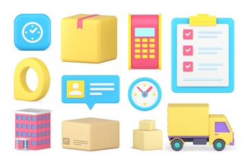 Poster - Commercial shipment business cargo delivery postal service set 3d icon realistic vector illustration